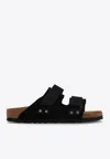 Birkenstock Uji Double-strap Leather Slides In Black
