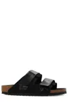Birkenstock Uji Mixed Leather Dual-grip Slide Sandals In Black