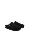 Birkenstock Boston Vl Shearling Suede Leather Slides In Black