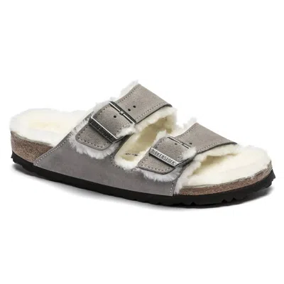 Birkenstock Unisex Arizona Fur Flip-flops In Stone Coin In Multi