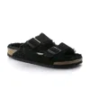Birkenstock Suede Arizona Sandals With Shearling Inner In Black