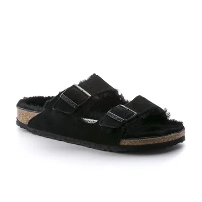 BIRKENSTOCK UNISEX ARIZONA FUR SHEARLING SANDAL IN BLACK