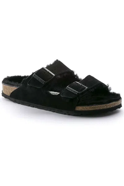 Birkenstock Unisex Arizona Shearling Suede Sandals In Black