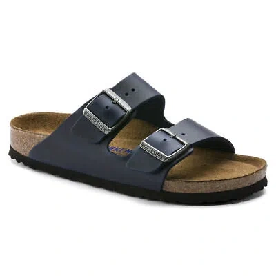 Pre-owned Birkenstock Unisex Arizona Soft Footbed Blue Oiled Nubuck Leather (regular Width