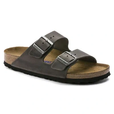 Pre-owned Birkenstock Unisex Arizona Soft Footbed Iron Oiled Leather (regular Width) - 055