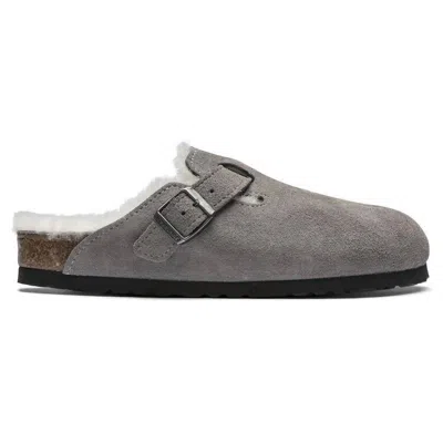 Birkenstock Unisex Boston Fur Coin Shearling Clog In Stone In Gray