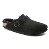 Birkenstock Boston Clogs Unisex Us 7-7.5 Black Shearling Suede Leather Khd1747 In Black