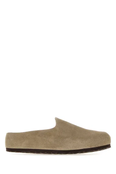 Birkenstock Unisex Dove Suede Mini Amsterdam Slippers In Gray