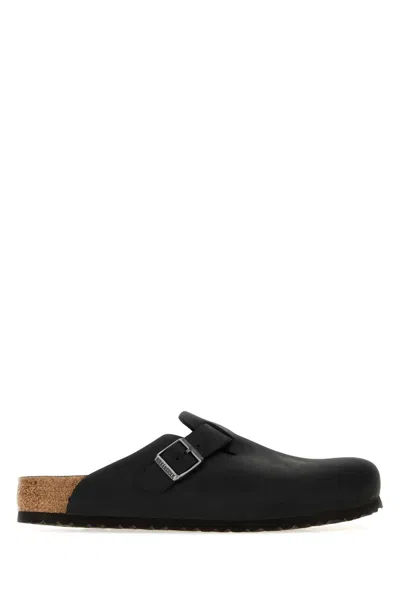 Birkenstock Unisex Leather Boston Slippers In Black