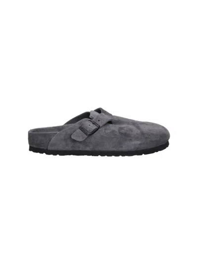 Birkenstock Unisex Leather Sandals With Contoured Support Footbed In Gray