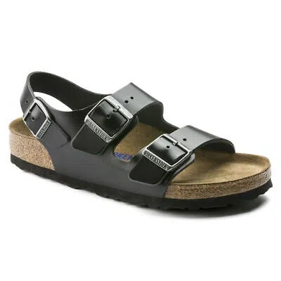 Pre-owned Birkenstock Unisex Milano Soft Footbed Amalfi Black Leather (regular Width) - 02