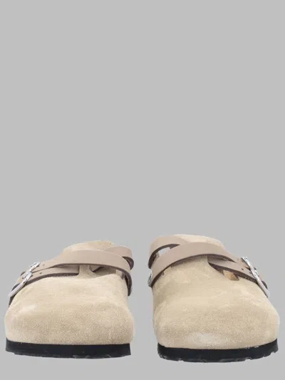 Birkenstock Unisex Suede Slide Sandals With Contoured Footbed In Neutral