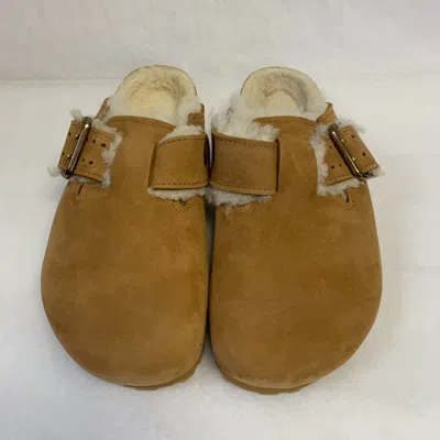 Pre-owned Birkenstock W/ Box Boston Bold Gap Shearling Cognac Leather Reg Select Size In Brown
