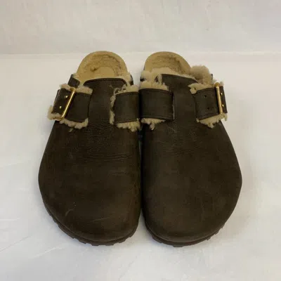 Pre-owned Birkenstock W/ Box Boston Bold Gap Shearling Espresso Leather R Select Size In Brown