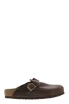 Birkenstock Leather Boston Slippers Buckle Detail In Brown