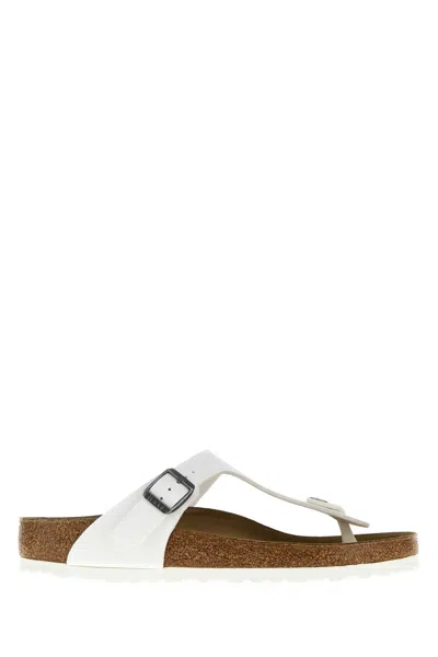 Birkenstock White Leather Gizeh Thong Slippers