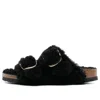 Birkenstock Arizona Shearling Slides With Large Buckle In Black