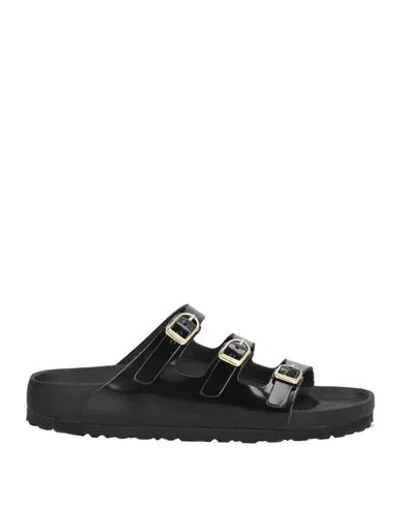 Birkenstock Black Sandals With Adjustable Straps And Gold-tone Buckles