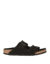 Birkenstock Arizona Shearling Slides With Large Buckle In Black