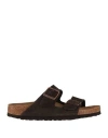 Birkenstock Woman Sandals Dark Brown Size 8 Leather In Brown