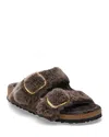 Birkenstock Arizona Brown Fur Suede Slides In Gray