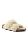 Birkenstock Arizona Teddy Shearling Dual Buckle Sandals In Eggshell