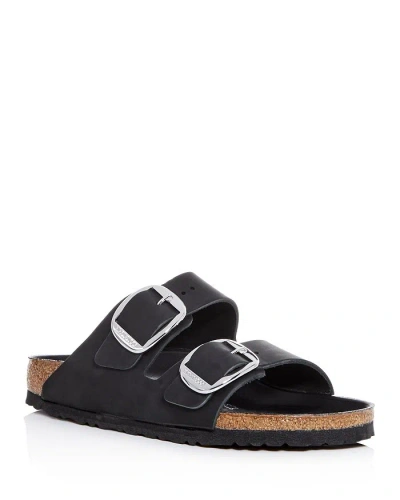 Birkenstock Women's Arizona Big Buckle Slide Sandals In Black Leather/silver