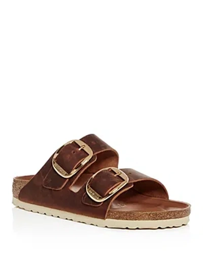 Birkenstock Women's Arizona Big Buckle Slide Sandals In Cognac Brown Leather/gold