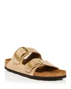 Birkenstock Women's Arizona Big Buckle Slide Sandals In Sandcastle Nubuck/gold