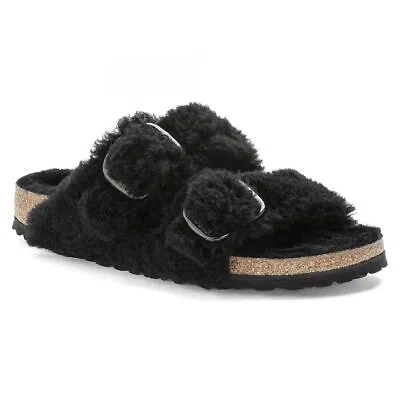Pre-owned Birkenstock Women's Arizona Big Buckle Teddy Black Shearling (narrow Width) - 10