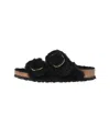 Birkenstock Arizona Shearling Slides With Large Buckle In Black