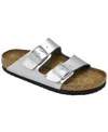 Birkenstock Arizona Double-buckle Metallic Slides In Metallic Silver