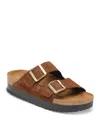 Birkenstock Arizona Buckle Suede Flatform Sandals In Beige