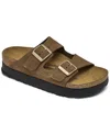 Birkenstock Women's Arizona Flex Nubuck Leather Platform Sandals From Finish Line In Beige