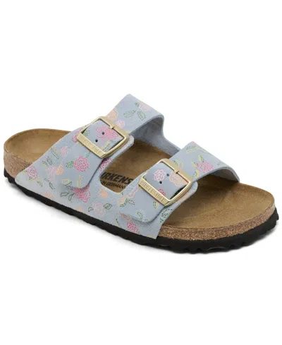Birkenstock Women's Arizona Flower Print Suede Leather Sandals From Finish Line In Gray