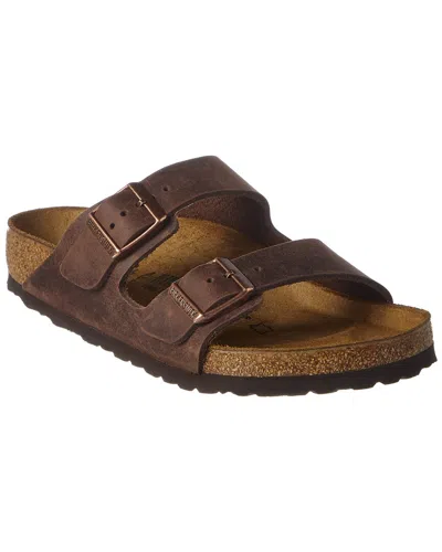 Birkenstock Arizona Leather Slip On Slide Sandals In Brown