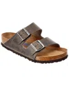 Birkenstock Arizona Suede Shearling Dual-buckle Slide Sandals In Grey