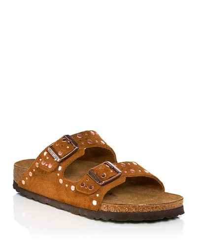 Birkenstock Arizona Rivets Studded Slide Sandal In Brown