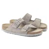 Birkenstock Arizona Soft Footbed Sandal In Stone Coin Suede Leather In Multi