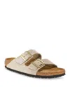 Birkenstock 'arizona' Beige Slip-on Sandals With Engraved Logo In Suede And Cork Woman In Neutral