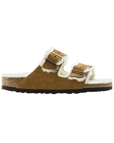 Birkenstock Arizona Shearling Suede Leather Sandals (drope S) Shoes In Brown