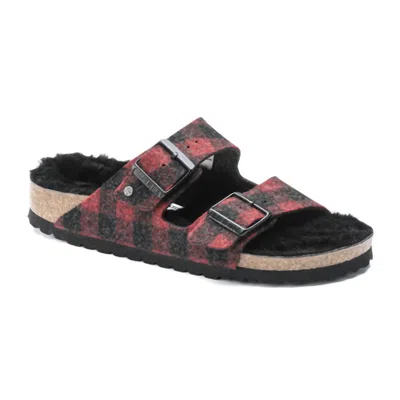 Birkenstock Women's Arizona Shearling Sandal In Red Plaid In Multi