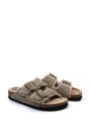 Birkenstock Arizona Suede Shearling Dual-buckle Slide Sandals In Multi