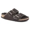 Birkenstock Arizona Brown Fur Suede Slides In Brown