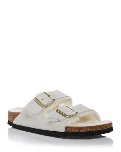 Birkenstock Arizona Shearling-lined Leather Sandals In Antique White