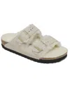 Birkenstock Arizona Suede Shearling Dual-buckle Slide Sandals In Antique White