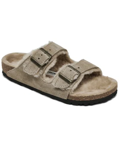 Birkenstock Women's Arizona Shearling Suede Leather Sandals From Finish Line In Gray
