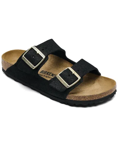 Birkenstock Women's Arizona Soft Footbed Suede Leather Sandals From Finish Line In Black