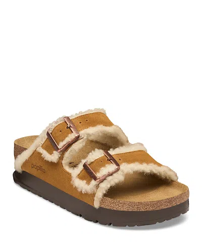 Birkenstock Women's Arizona Suede Shearling Lined Platform Sandals In Brown