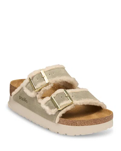 Birkenstock Women's Arizona Suede Shearling Lined Platform Sandals In Gray